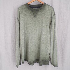 ZIMEGO Men's Sz XXL Long Sleeve Crew Neck Green Color Dye Washed Hipster T-Shirt
